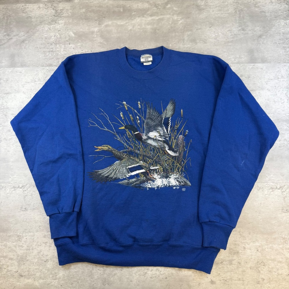 Vintage Lee Sturdy Sweats Mallard Duck Graphic Sweatshirt Royal Blue Mens XL